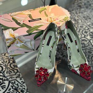 Dolce & Gabbana Rose Print Pencil Skirt & Matching Heels Set — EU 48 / US 8 —